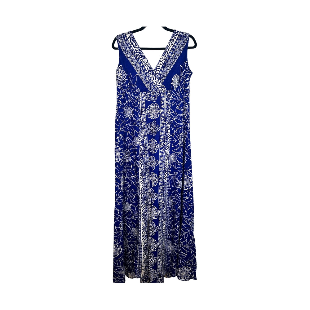 Mako M Hawaiian Vintage 1970s Floral Print Maxi Dress Polynesian Blue White Mumu - Picture 2 of 7